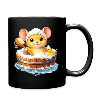 Süße Maus beim Baden  - Tasse einfarbig - Schwarz - Rechts