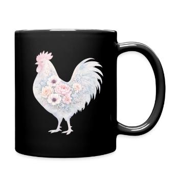 Hahn Blumen Aquarell - Tasse einfarbig - Schwarz - Rechts