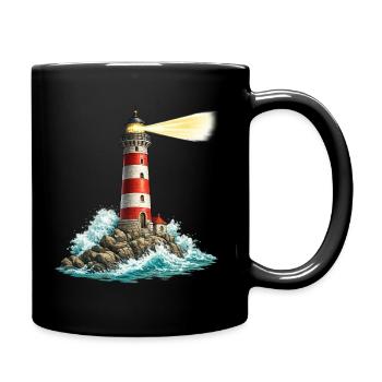 Leuchtturm am Felsenmeer Lichtstrahl - Tasse einfarbig - Schwarz - Rechts