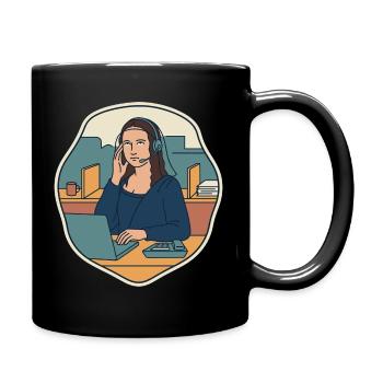 Mona Lisa Callcenter Humor Illustration - Tasse einfarbig - Schwarz - Rechts