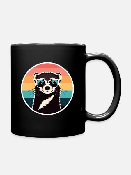Retro otter rainbow glasses - Full Colour Mug - black