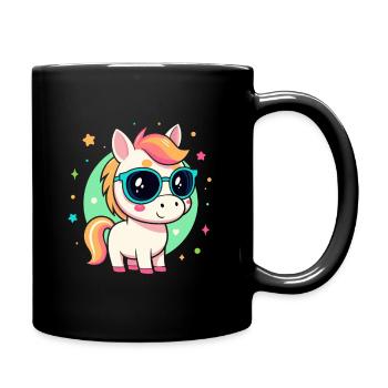 Rainbow pony with glasses - Full Colour Mug - black - Right