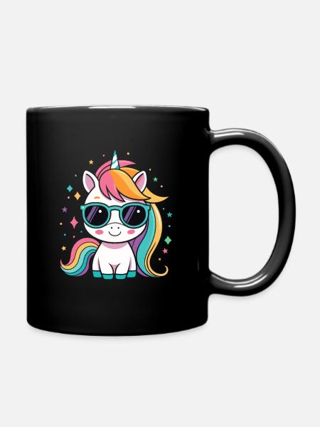 Regenbogen-Einhorn-Sonnenbrille - Tasse einfarbig - Schwarz