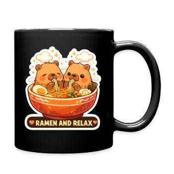 Capybara Ramen & Relax Sticker - Tasse einfarbig - Schwarz - Rechts