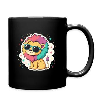 Regenbogenlöwe mit Brille - Tasse einfarbig - Schwarz - Rechts