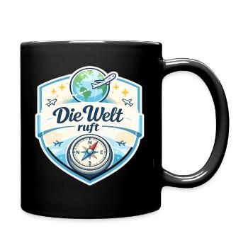 Die Welt ruft Reisepatch - Tasse einfarbig - Schwarz - Rechts