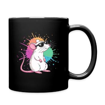 Elegante Ratte unter farbigen Splittern - Tasse einfarbig - Schwarz - Rechts