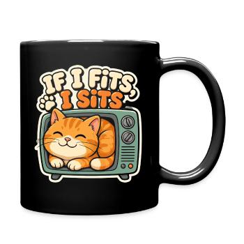 Chat Mignon Rétro TV If I Fits I Sits - Full Colour Mug - black - Right