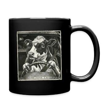 Dairy cow flashed driving a car - Full Colour Mug - black - Right