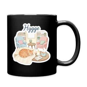 Cozy Hygge Cat in Watercolor - Full Colour Mug - black - Right