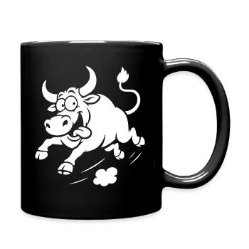 Stier lustig Rind verrückt rennen Bauernhof - Tasse einfarbig - Schwarz - Rechts