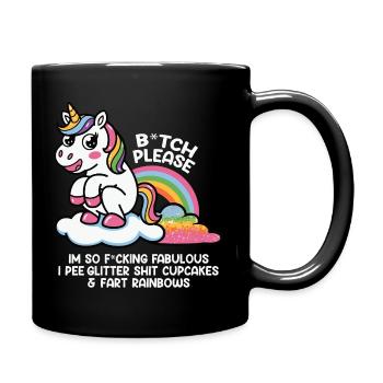 Glitzerndes Einhorn mit Regenbogen Geschenk - Tasse einfarbig - Schwarz - Rechts