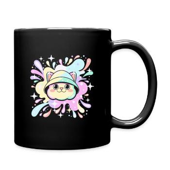 Chat pastel en capuche éclatante - Mug uni - noir - Droite