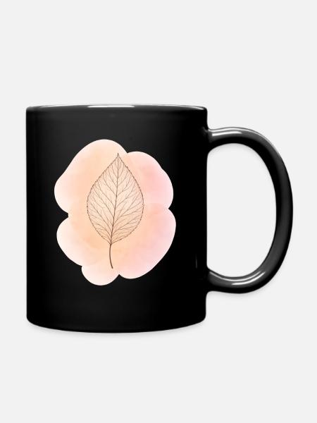 Leafline on Peach Watercolor - Full Colour Mug - black