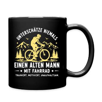 Nie Unterschätze Alten Mann Mit Fahrrad - Tasse einfarbig - Schwarz - Rechts