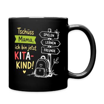 KitaKind Abschied Motiv Schild und Rucksack - Tasse einfarbig - Schwarz - Rechts