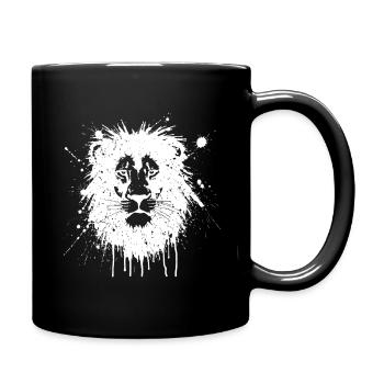 Weiß gespritzter Löwe - Tasse einfarbig - Schwarz - Rechts