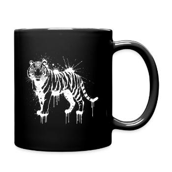 Weiß gespritzter Tiger - Tasse einfarbig - Schwarz - Rechts