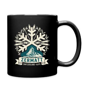Vintage Zermatt Switzerland Alps - Full Colour Mug - black - Right