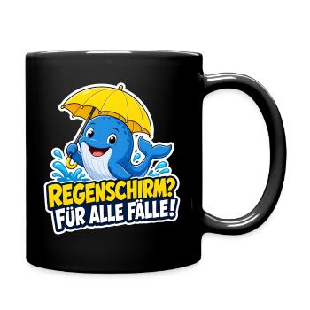 Wal mit Regenschirm für alle Fälle Regen Humor - Tasse einfarbig - Schwarz - Rechts