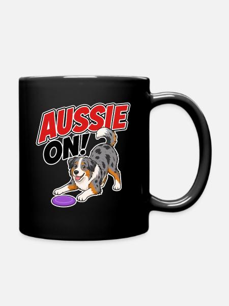 Aussie On! Verspielter Frisb-Hund - Tasse einfarbig - Schwarz