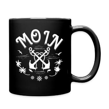 Moin Anker Möven Fische - Tasse einfarbig - Schwarz - Rechts