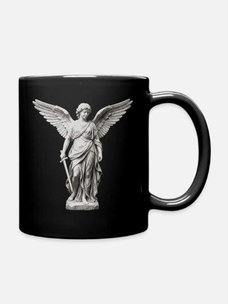 Geflügelter Schutzengel mit Schwert - Tasse einfarbig - Schwarz