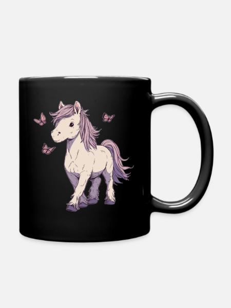 Pony mit Schmetterlingen - Tasse einfarbig - Schwarz