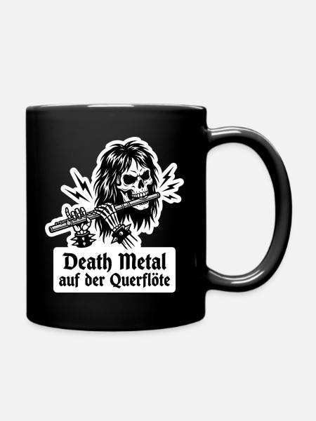 Querflöte Death Metal Totenkopf - Flötist Geschenk - Tasse einfarbig - Schwarz