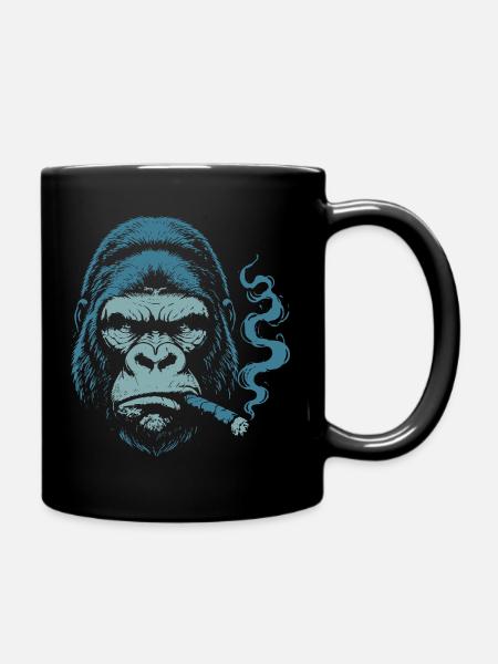 Gorilla mit Zigarrenporträt - Tasse einfarbig - Schwarz