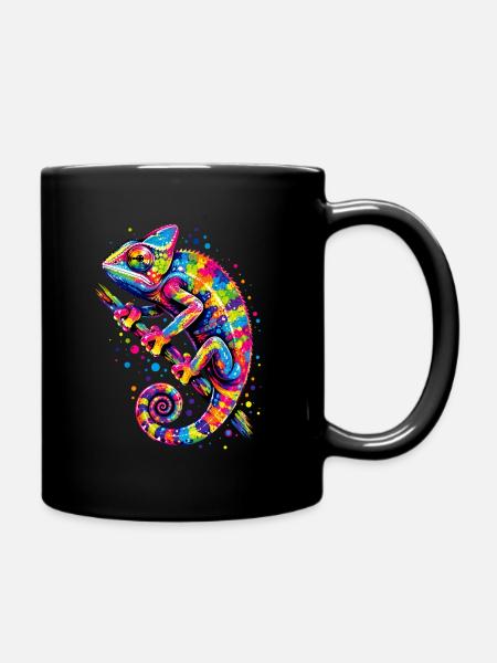 Bunter Chamäleon farbenfroh - Tasse einfarbig - Schwarz