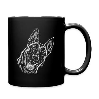 Linienkunst Hundekopf Malinois - Tasse einfarbig - Schwarz - Rechts