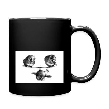 Drei Eulen - Freiheit und Spaß - Tasse einfarbig - Schwarz - Rechts