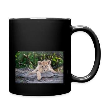 Löwenbaby schaut ganz neugierig - Tasse einfarbig - Schwarz - Rechts