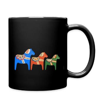 3 chevaux Dala alignés en orange, bleu et vert - Mug uni - noir - Droite