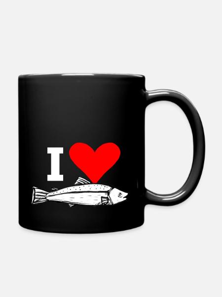 I Love Fish (Handdrawn) - Full Colour Mug - black