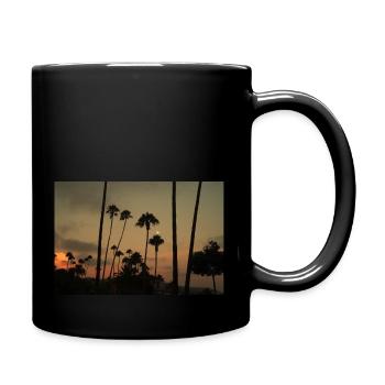 Palm trees in silhouette at sunset with full moon - Full Colour Mug - black - Right