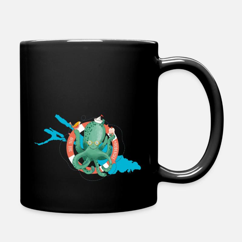 "See you at Bodensee" - Lustiges Motiv mit Oktopus - Tasse einfarbig - Schwarz