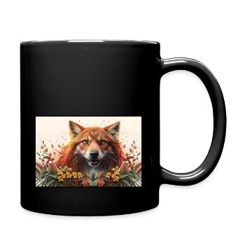 Wasserfarben Fuchs Design mit Blumen - Tasse einfarbig - Schwarz - Rechts