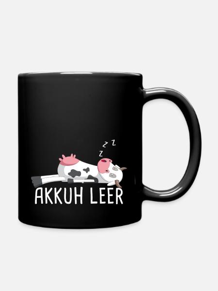 Wortspiel Kuh Akku Leer Kaffee Akkuh Aufladen - Tasse einfarbig - Schwarz