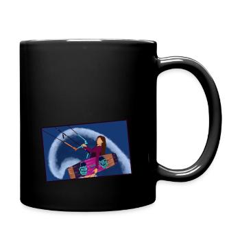 Kitesurferin stehend im Wasser - Tasse einfarbig - Schwarz - Rechts