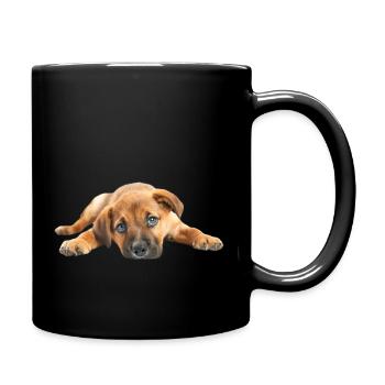 Adorable puppy lying down with its paws stretched - Full Colour Mug - black - Right