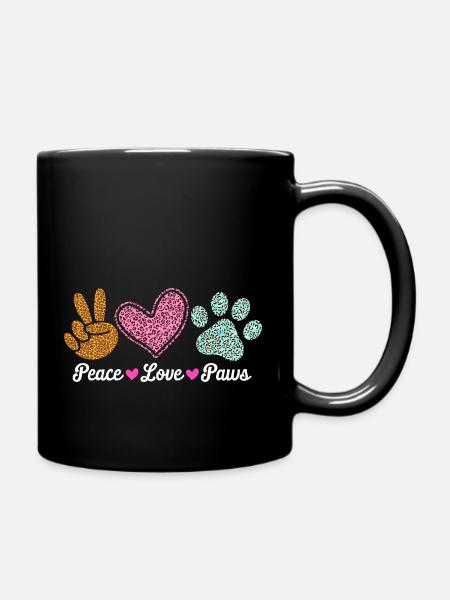 Peace Love Paws Animal Lover Design - Full Colour Mug - black