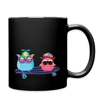 Eule, Aquarell, Geburtstag, eulen, comic,Skateboar - Tasse einfarbig - Schwarz - Rechts