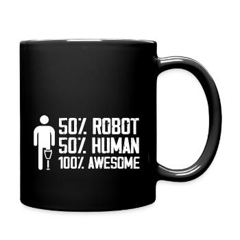 50 robot 50 human 100 awesome design - Full Colour Mug - black - Right