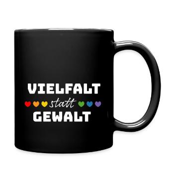 Regenbogenherzchen Vielfalt statt Gewalt weiss - Tasse einfarbig - Schwarz - Rechts
