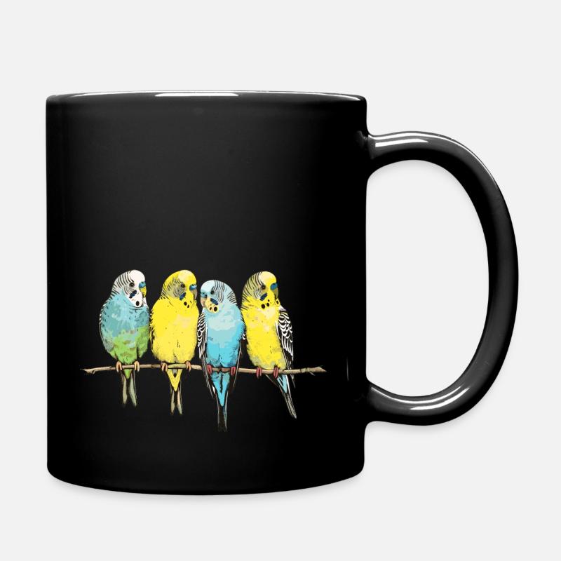 Wellensittich, Wellensittiche auf einer Stange - Tasse einfarbig - Schwarz