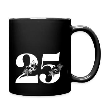 Number 25 Black Floral -25th Floral Anniversary - Full Colour Mug - black - Right
