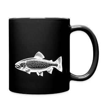 Vintage Regenbogenforelle - Angler Fischzeichnung - Tasse einfarbig - Schwarz - Rechts