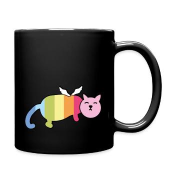 Chat ailé potelé arc-en-ciel - Mug uni - noir - Droite